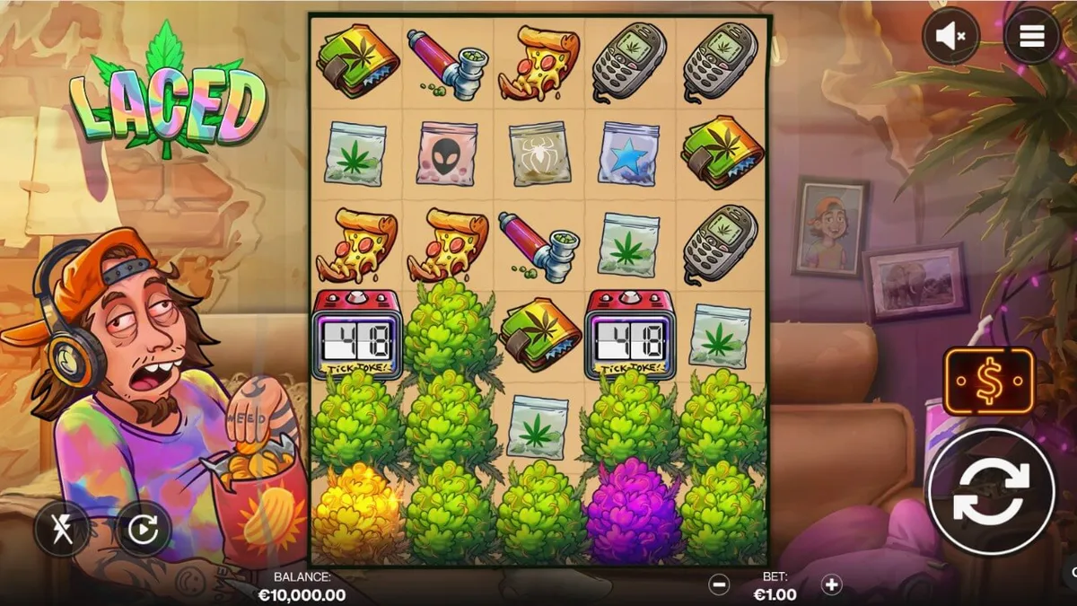 Tampilan visual slot Laced dengan tema surealis dan santai