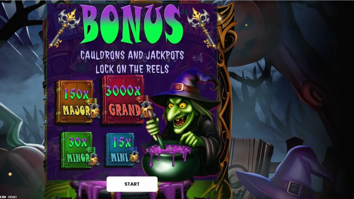 Tampilan visual slot Witches’ Fortune dengan tema sihir dan kuali ajaib.